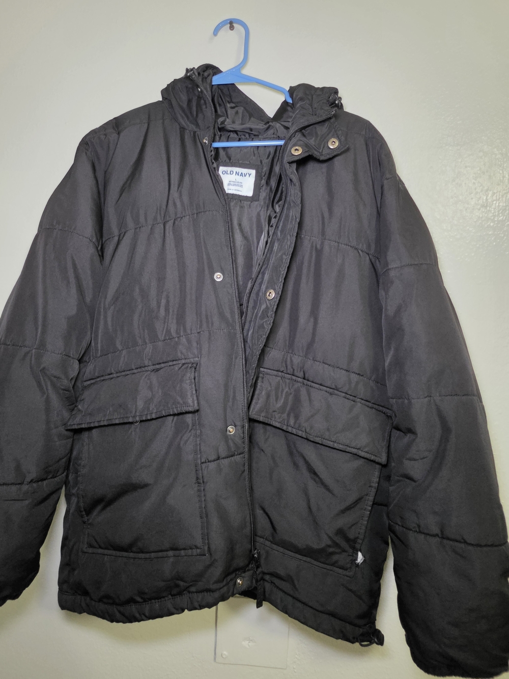 Old Navy Black Quilted Puffer Jacket with Hood